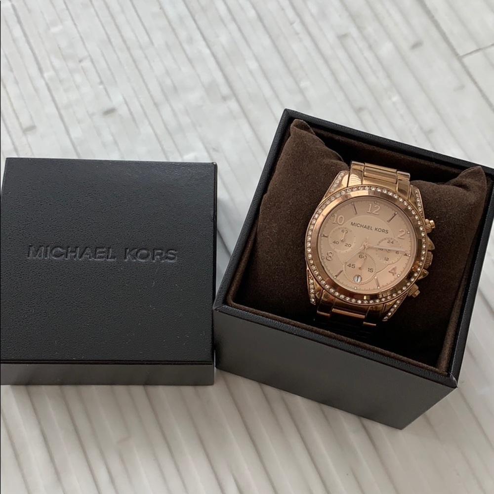 Michael Kors rose gold embellished plated watch